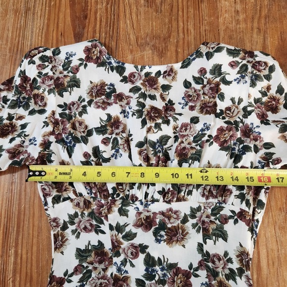 Vintage Be Smart Floral Dress Jr Size 5/6 Small Pearl Button Front 80s Milkmaid - Picture 7 of 12